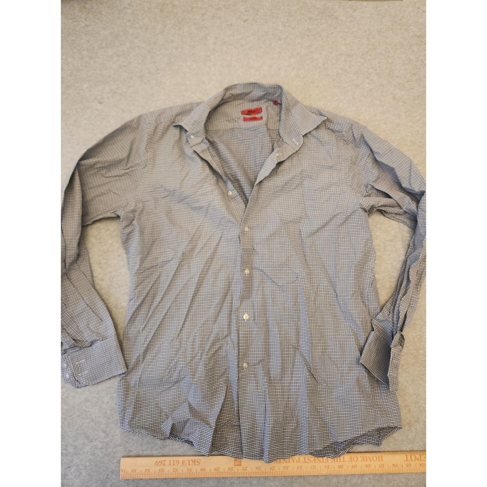 Hugo Boss Shirt Mens 16.5 42 Blue White Check Button Down Regular Fit Two Ply